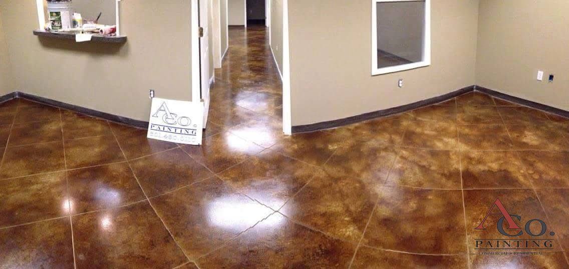 Finished specialty concrete floor coating by ACo. Painting